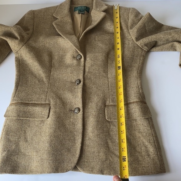 Ralph Lauren Tan Wool Blazer With Horse Buttons Size 10P - Picture 12 of 13
